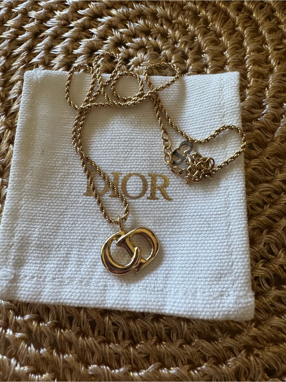 Dior Authentic Gold Tone Double-Link Pendant Necklace